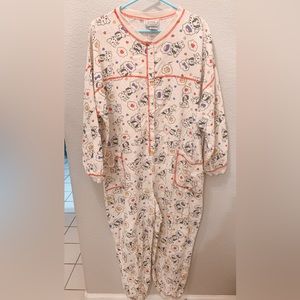 RARE VTG Jennifer Moore 90s Pajamas One Piece Jumper Puppies Puppy Dog Sz Large